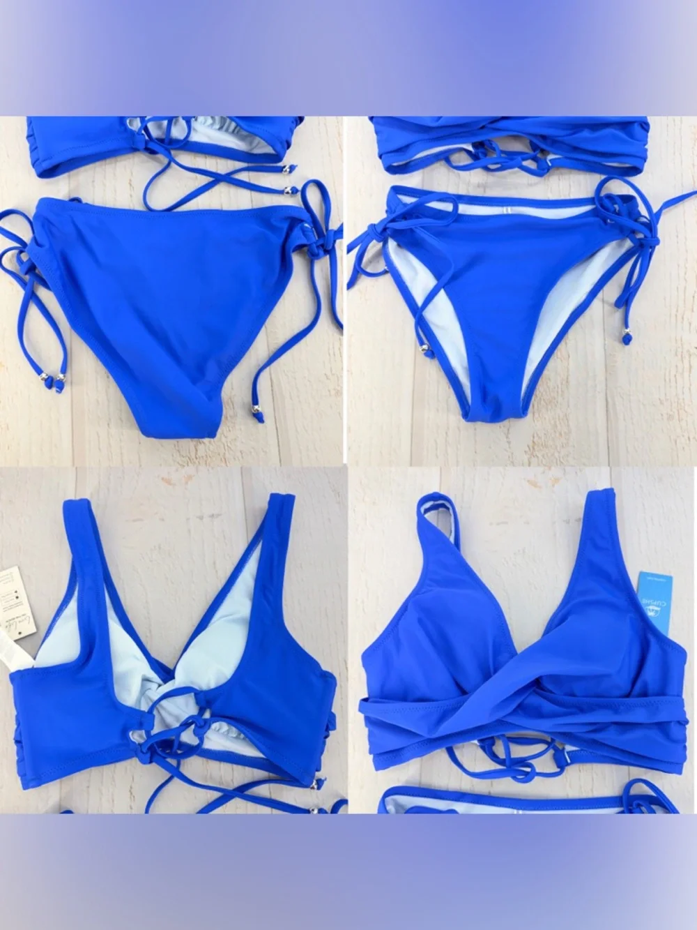 Cupshe Blue Bikini Set Size S Lace Up Back Tie Side Bottom NWT